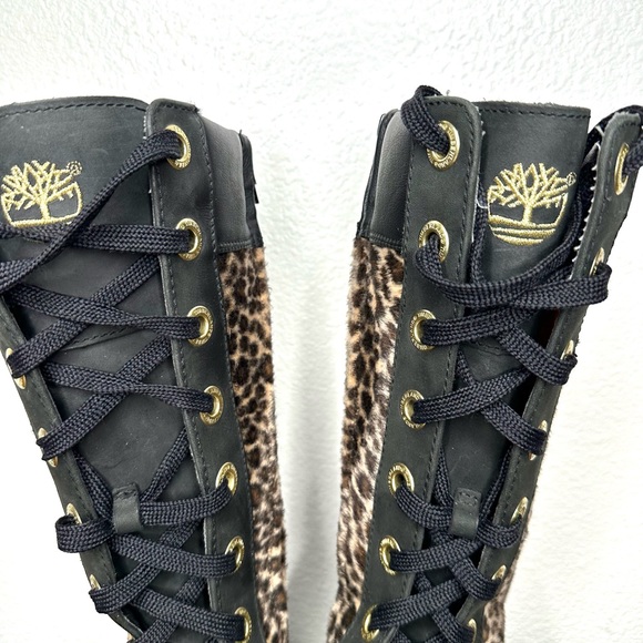 Vintage Timberland women’s knee high combat boots. Leopard print w/blk leather - Picture 6 of 12